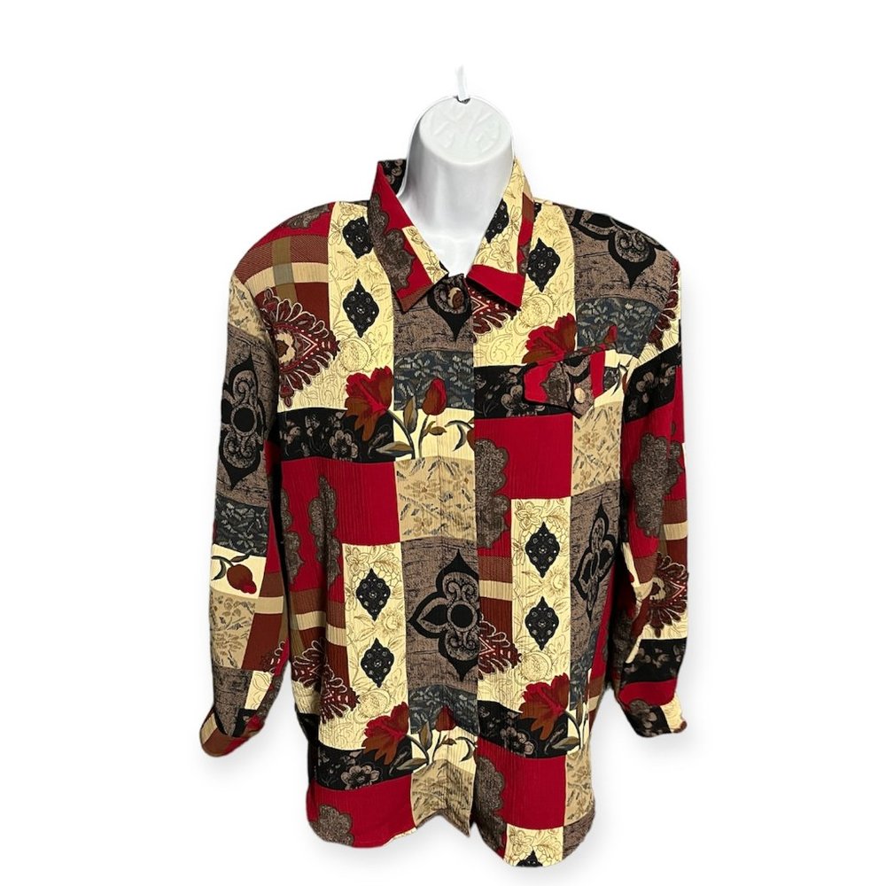 Christie & Jill "Petite" Long Sleeve Pleated Floral Shirt Vintage  RN 59602